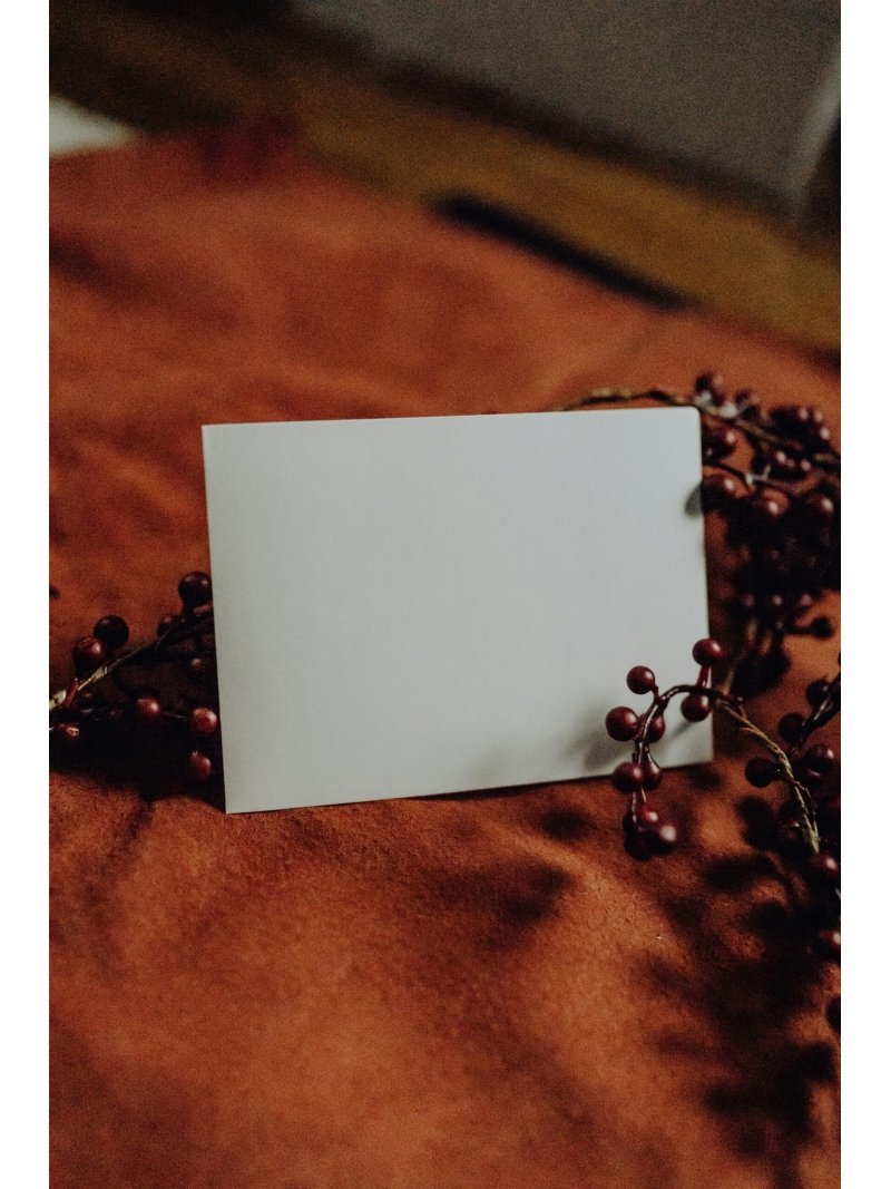 kelly-sikkema-90tfnfUR0eY-unsplash Handwritten message card with gold and silver ink options for personalised 15-word notes.